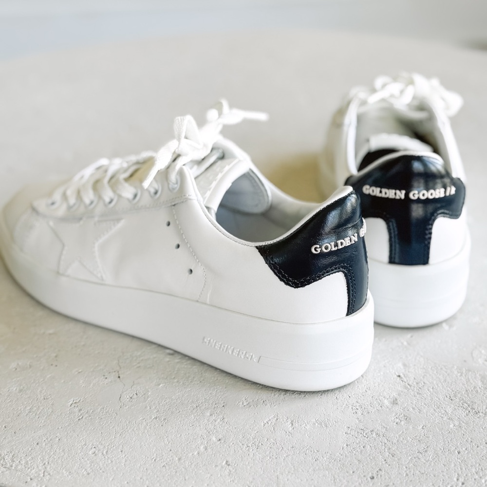 Golden Goose Purestar Leather White and Navy Sneakers 37 Like New